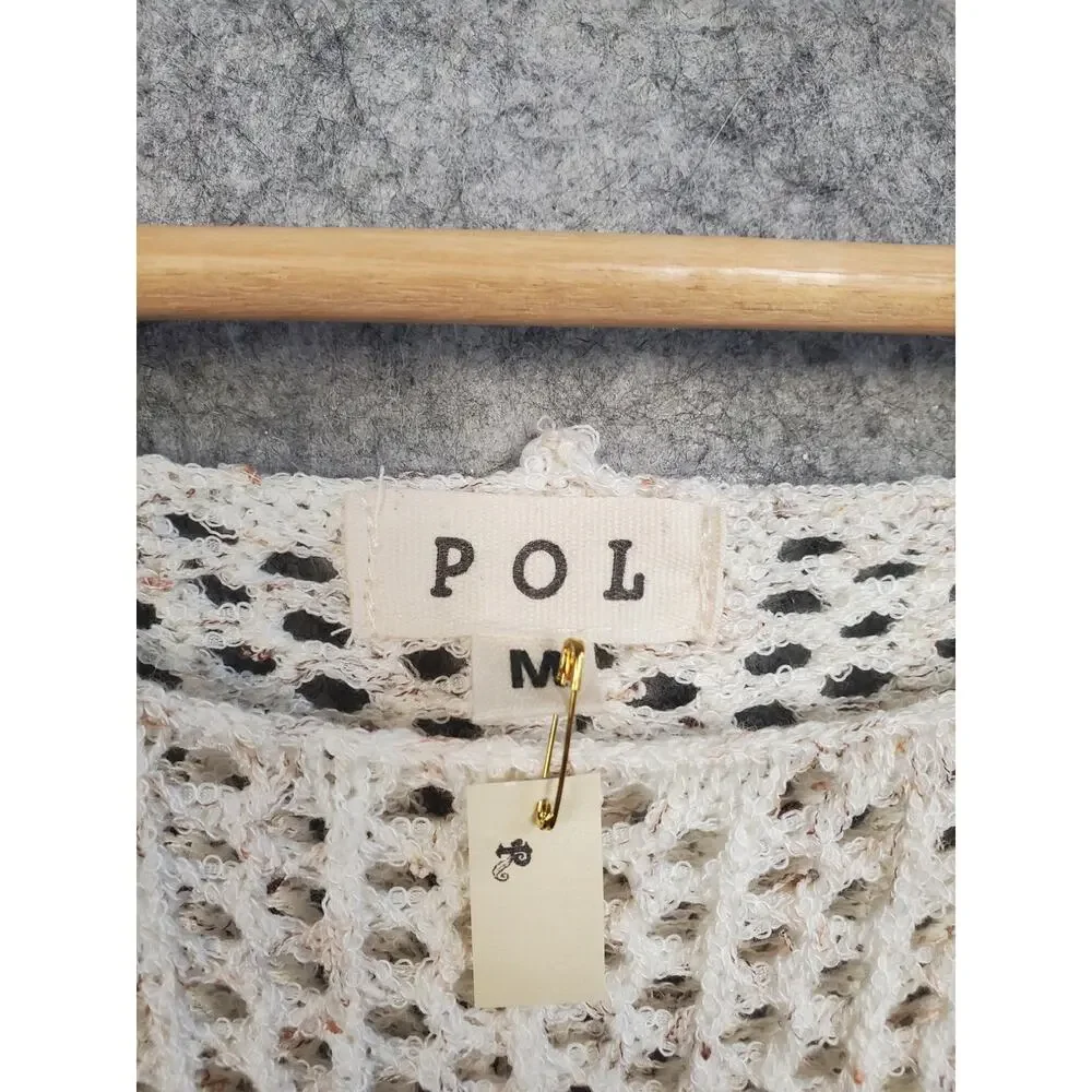 Women's POL Size Medium Cream Open Knit Boho Sweater Beach Coverup - Picture 5 of 7